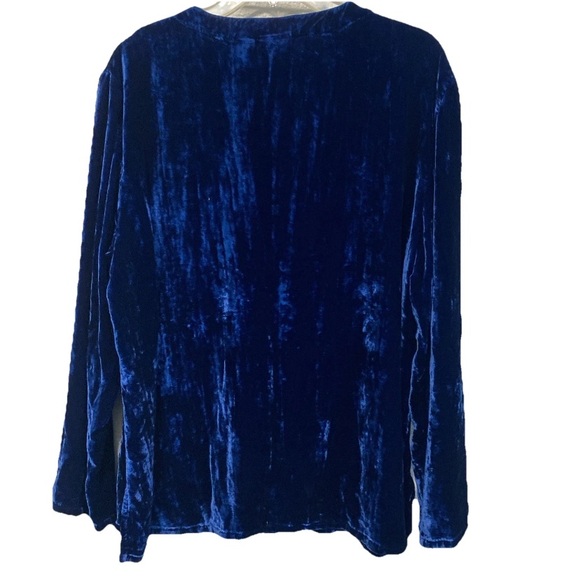 Vtg Chicos Velvet Top Women 3/XL Boho Sapphire Blue Embroidered Chic Blouse Silk - Picture 5 of 12